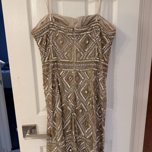 Adrienne Papell  Embellished Gold & Nude Beaded Cocktail Dress – Size 8 - Picture 4 of 4